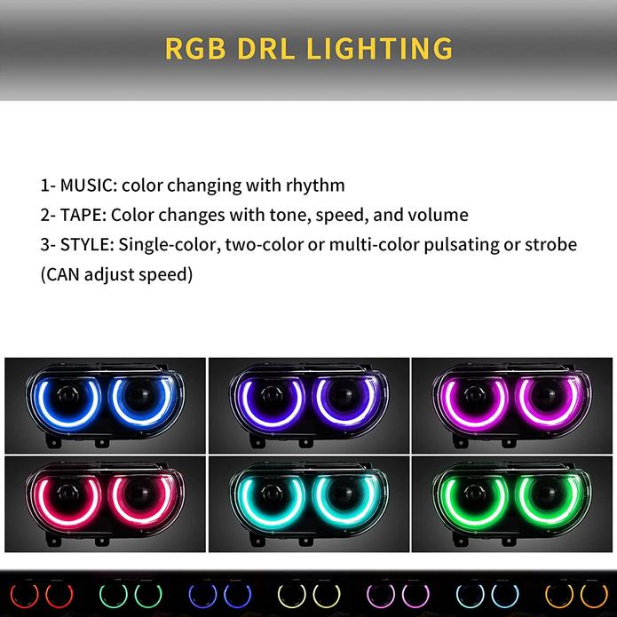 2008-2014 Dodge Challenger RGB Color Change OEM Replica Headlights Projector LED Lights