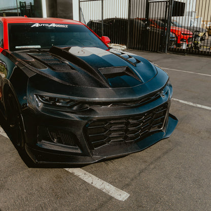 2019-2025 Chevy Camaro SS RS LT Black Panther ZL1 1LE 1PC Full Gloss Carbon Fiber Track Package Front Bumper Conversion for RS Headlights