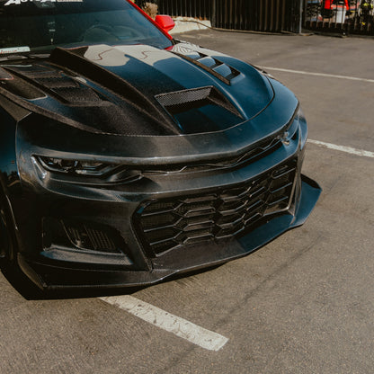 2019-2025 Chevy Camaro SS RS LT Black Panther ZL1 1LE 1PC Full Gloss Carbon Fiber Track Package Front Bumper Conversion for RS Headlights