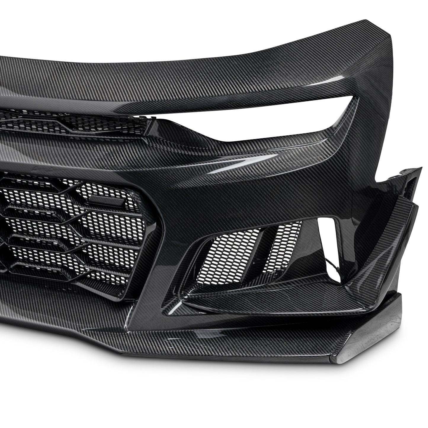 2019-2025 Chevy Camaro SS RS LT Black Panther ZL1 1LE 1PC Full Gloss Carbon Fiber Track Package Front Bumper Conversion for RS Headlights