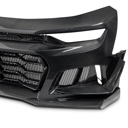 2019-2025 Chevy Camaro SS RS LT Black Panther ZL1 1LE 1PC Full Gloss Carbon Fiber Track Package Front Bumper Conversion for RS Headlights