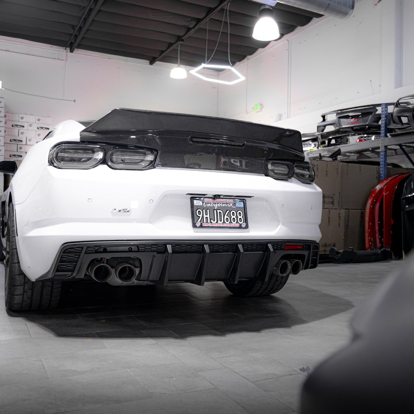 2016-2025 Chevy Camaro Evo Style Shark Fins Rear Diffuser Quad/Single Tips SS/RS/LT & ZL1 w/ Smoke Reflectors