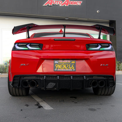 2016-2025 Chevy Camaro Evo Style Shark Fins Rear Diffuser Quad/Single Tips SS/RS/LT & ZL1 w/ Smoke Reflectors
