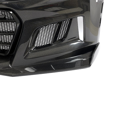 2017-2025 Chevy Camaro ZL1 Black Panther 1PC Full Gloss Carbon Fiber Track Package Front Bumper Conversion