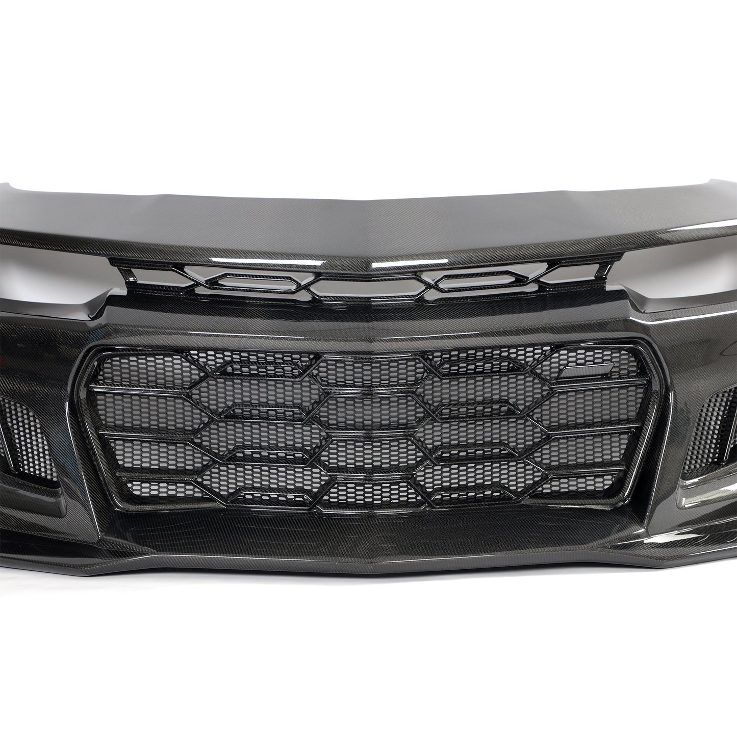 2010-2015 Chevy Camaro Black Panther 1PC Full Gloss Carbon Fiber Track Package Front Bumper Conversion