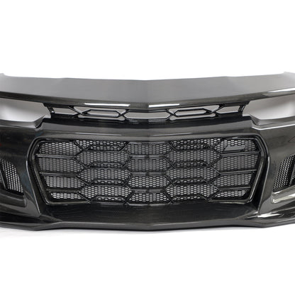 2010-2015 Chevy Camaro Black Panther 1PC Full Gloss Carbon Fiber Track Package Front Bumper Conversion