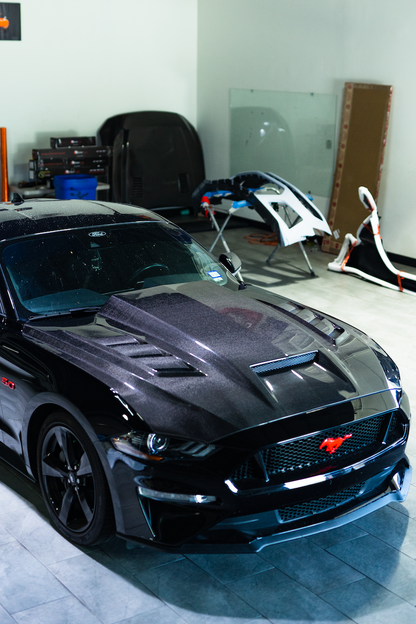 2018-2023 Ford Mustang Gloss Carbon Fiber Hood Terminator Aggressive Style