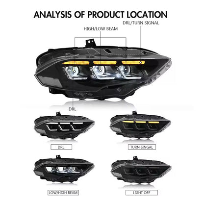 2015-2023 FORD MUSTANG S650 STYLE HEADLIGHTS (WHITE LED)