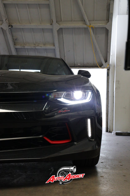 2016-2018 Chevy Camaro OEM Replica Headlights – Amber Sequential LED, Built-in Low/High Beams
