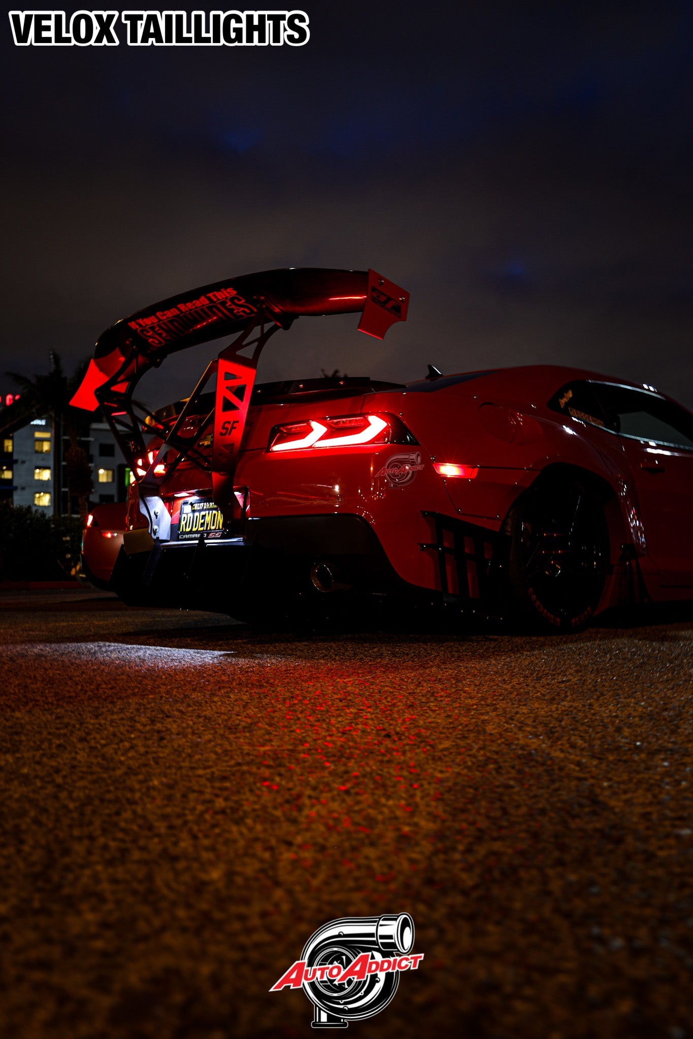 2014-2015 CHEVY CAMARO VELOX LED TAILLIGHTS GLOSS BLACK/RED LENS