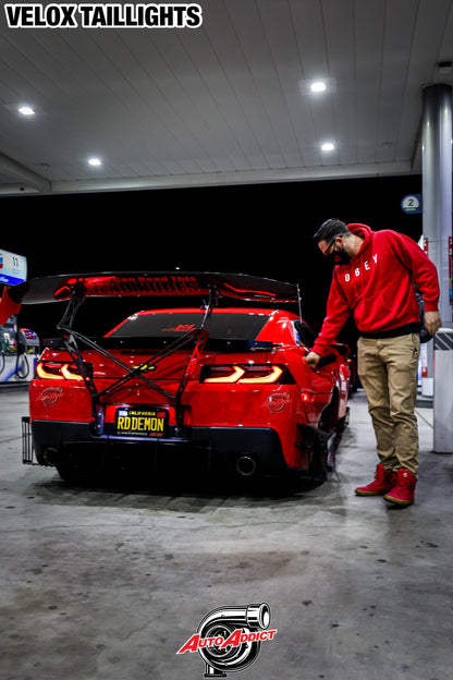 2014-2015 CHEVY CAMARO VELOX LED TAILLIGHTS GLOSS BLACK/RED LENS