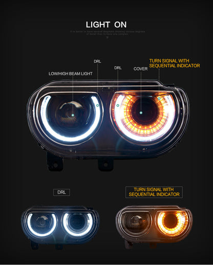 2008-2014 Dodge Challenger RGB Color Change OEM Replica Headlights Projector LED Lights