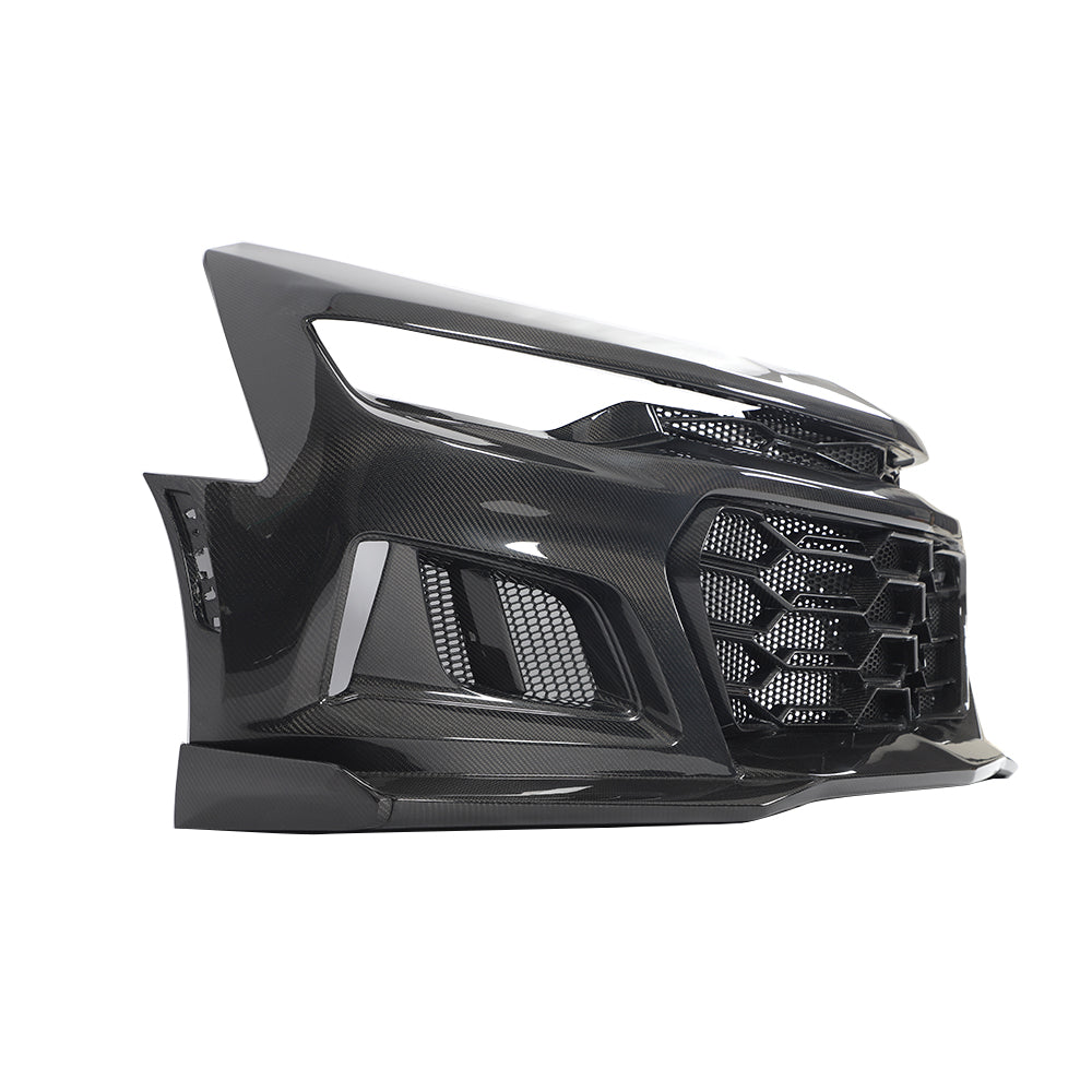 2019-2025 Chevy Camaro SS RS LT Black Panther ZL1 1LE 1PC Full Gloss Carbon Fiber Track Package Front Bumper Conversion for RS Headlights
